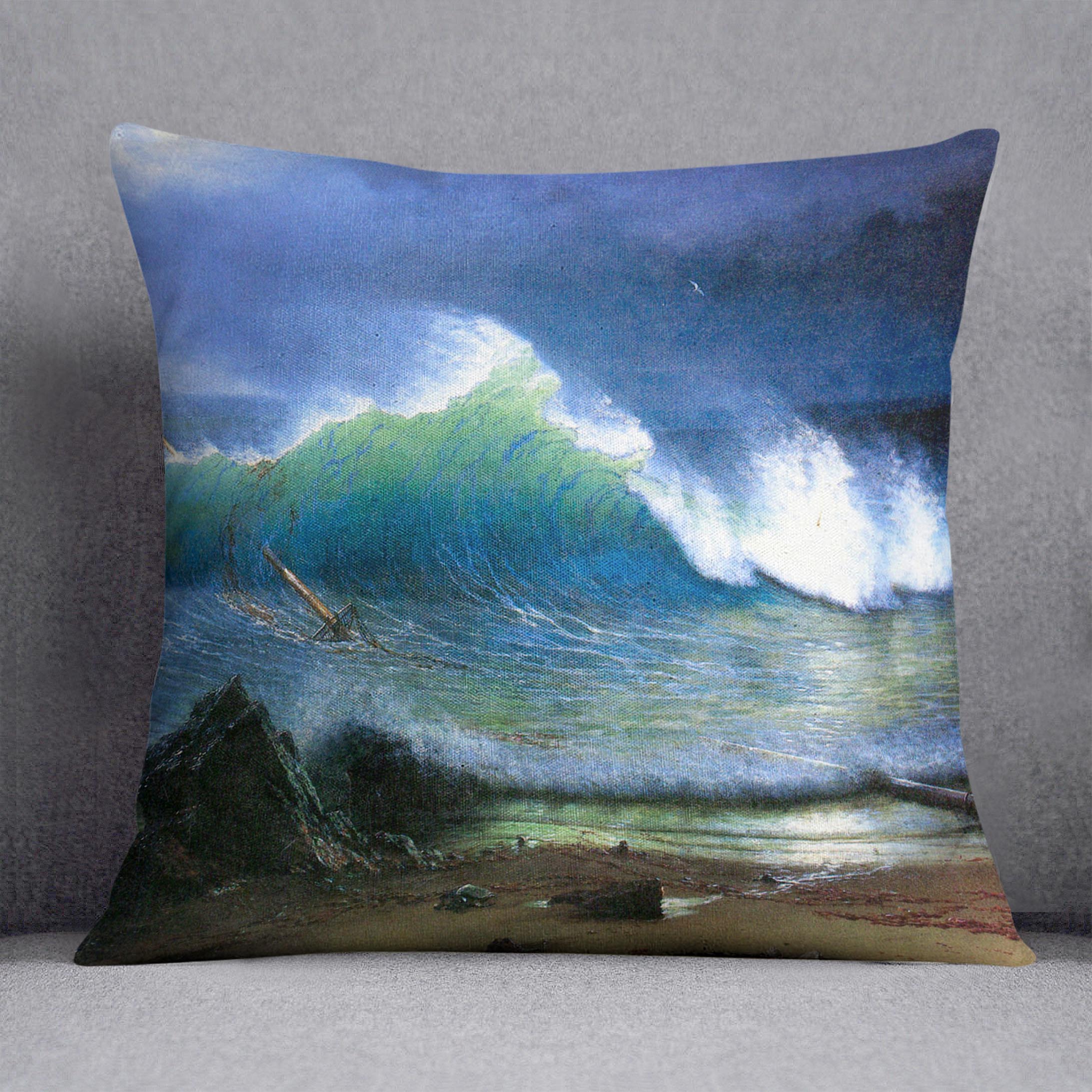 The coast of the Turquoise sea by Bierstadt Cushion - Canvas Art Rocks - 1