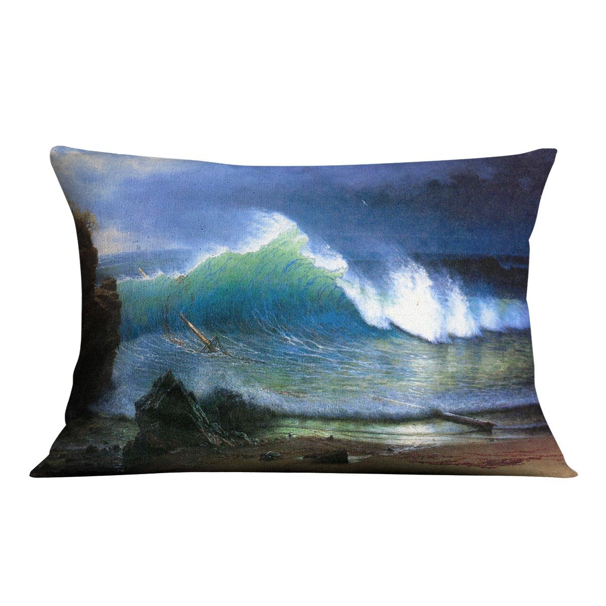 The coast of the Turquoise sea by Bierstadt Cushion - Canvas Art Rocks - 4