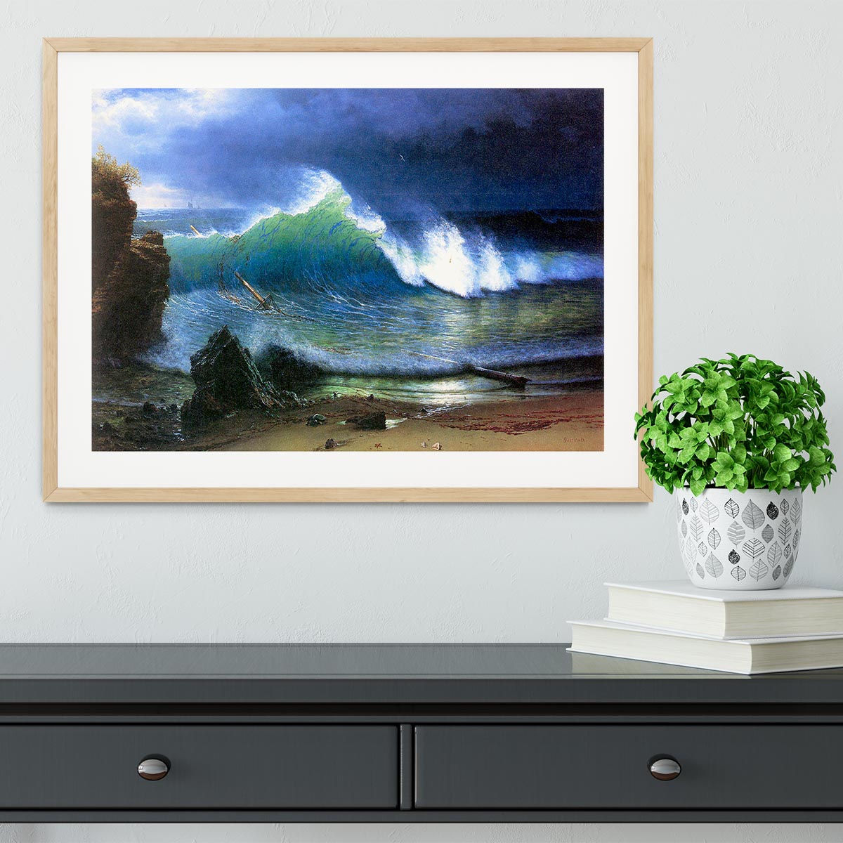 The coast of the Turquoise sea by Bierstadt Framed Print - Canvas Art Rocks - 3