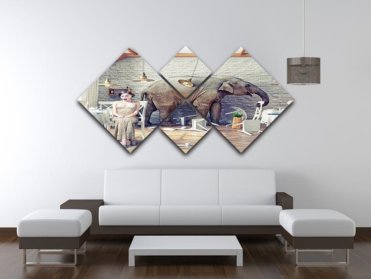 The elephant calm in a restaurant interior. photo combination concept 4 Square Multi Panel Canvas - Canvas Art Rocks - 3