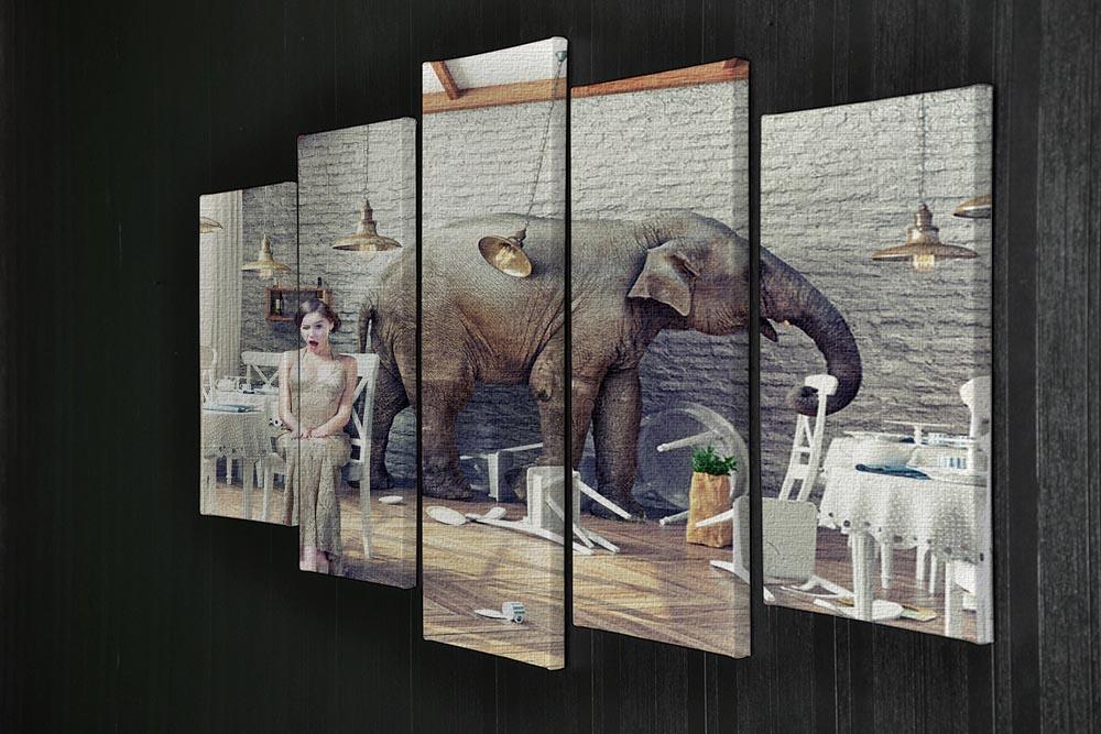 The elephant calm in a restaurant interior. photo combination concept 5 Split Panel Canvas - Canvas Art Rocks - 2