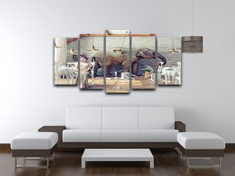 The elephant calm in a restaurant interior. photo combination concept 5 Split Panel Canvas - Canvas Art Rocks - 3