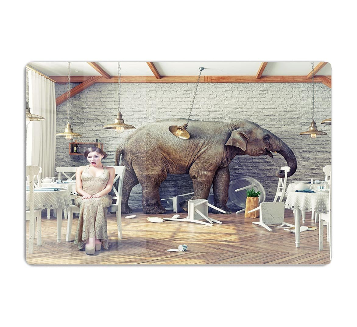 The elephant calm in a restaurant interior. photo combination concept HD Metal Print - Canvas Art Rocks - 1