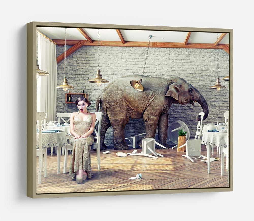 The elephant calm in a restaurant interior. photo combination concept HD Metal Print - Canvas Art Rocks - 8