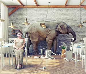 The elephant calm in a restaurant interior. photo combination concept Wall Mural Wallpaper - Canvas Art Rocks - 1