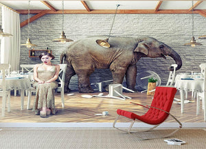 The elephant calm in a restaurant interior. photo combination concept Wall Mural Wallpaper - Canvas Art Rocks - 2