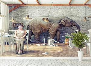 The elephant calm in a restaurant interior. photo combination concept Wall Mural Wallpaper - Canvas Art Rocks - 4