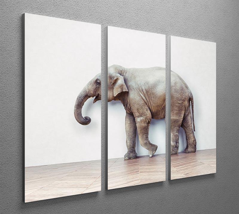 The elephant calm in the room near white wall 3 Split Panel Canvas Print - Canvas Art Rocks - 2