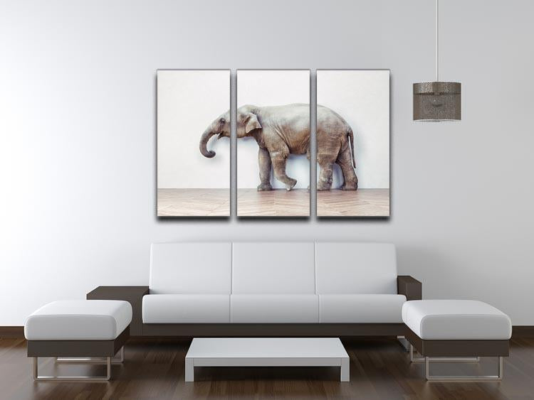 The elephant calm in the room near white wall 3 Split Panel Canvas Print - Canvas Art Rocks - 3