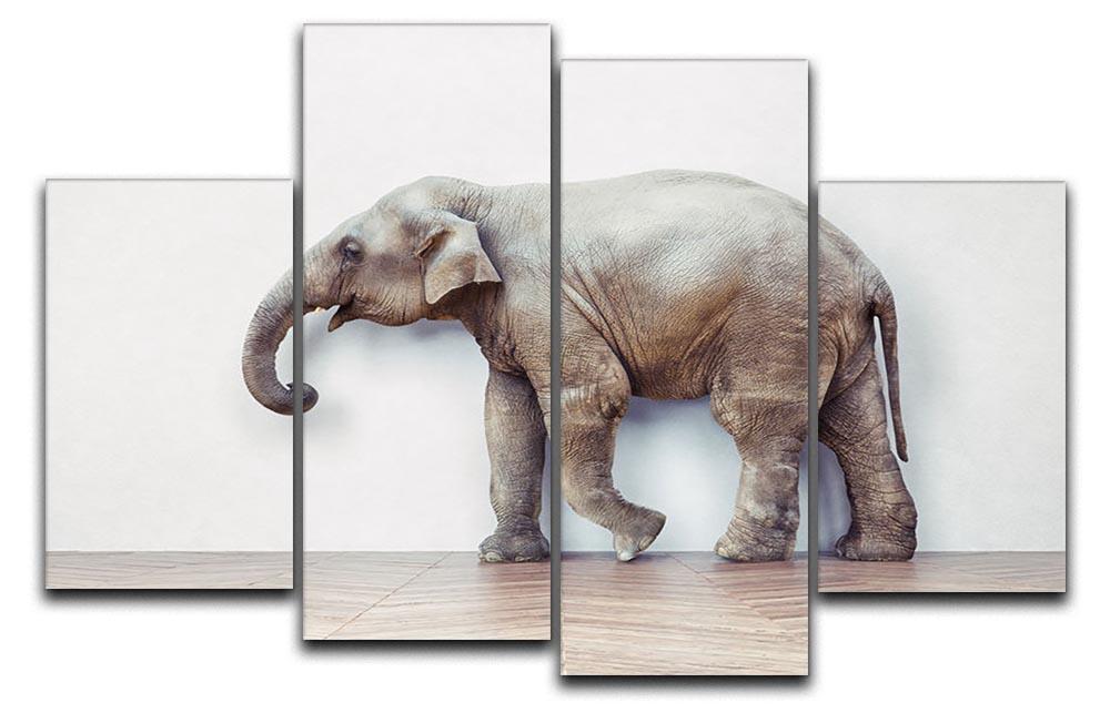 The elephant calm in the room near white wall 4 Split Panel Canvas - Canvas Art Rocks - 1