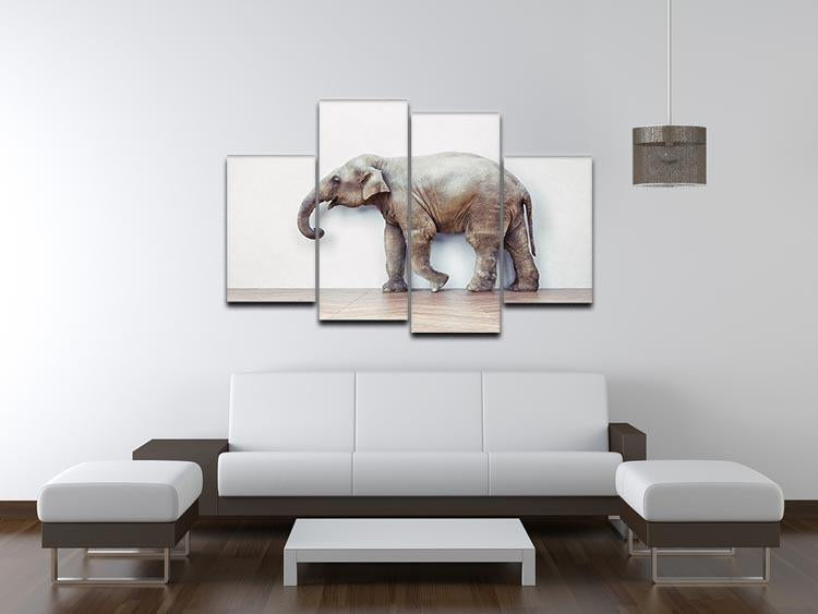 The elephant calm in the room near white wall 4 Split Panel Canvas - Canvas Art Rocks - 3