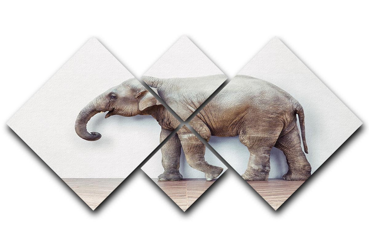 The elephant calm in the room near white wall 4 Square Multi Panel Canvas - Canvas Art Rocks - 1