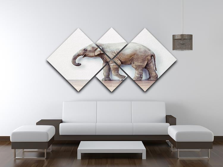 The elephant calm in the room near white wall 4 Square Multi Panel Canvas - Canvas Art Rocks - 3