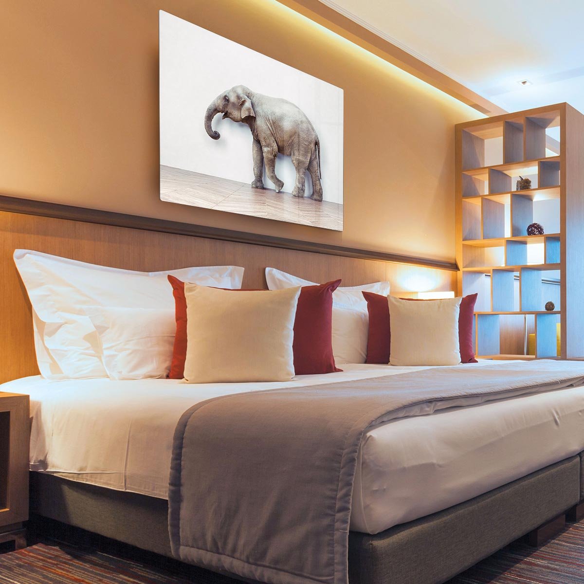 The elephant calm in the room near white wall HD Metal Print - Canvas Art Rocks - 3