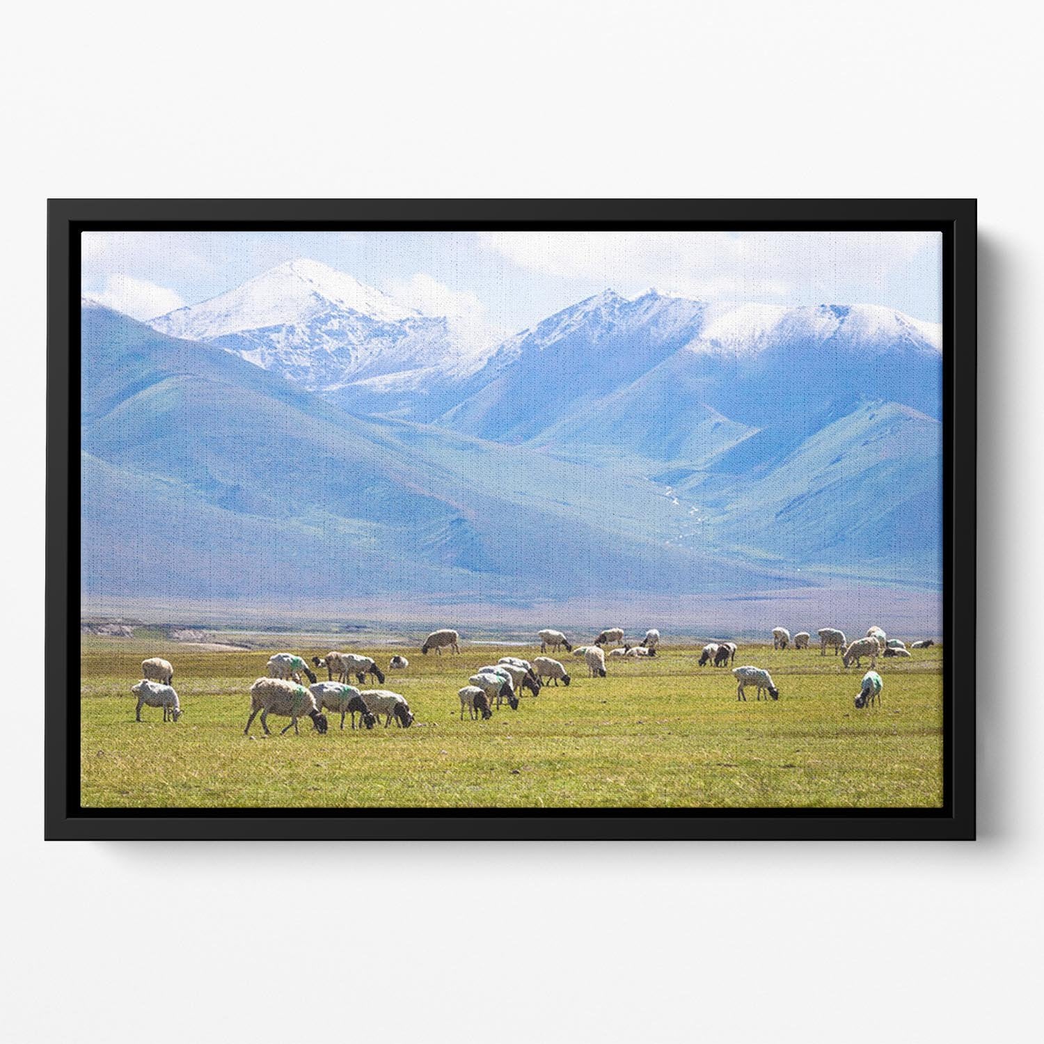The flock under the snow mountain Floating Framed Canvas - Canvas Art Rocks - 2