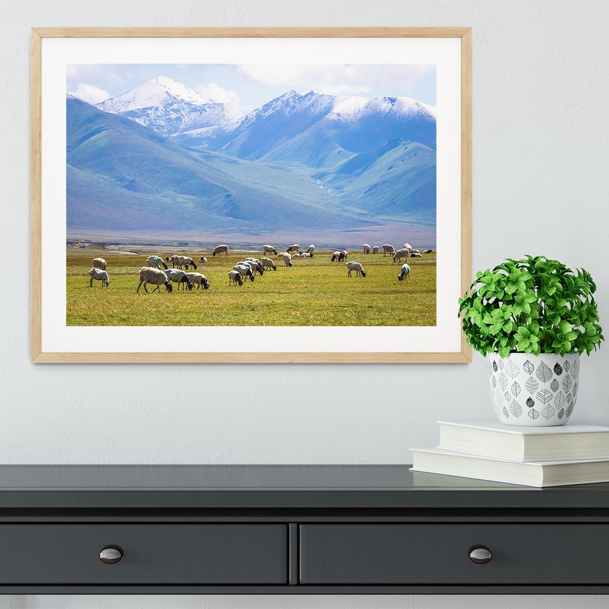 The flock under the snow mountain Framed Print - Canvas Art Rocks - 3