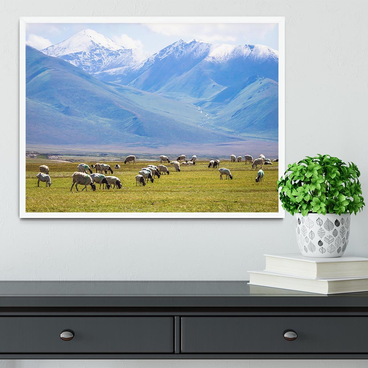 The flock under the snow mountain Framed Print - Canvas Art Rocks -6