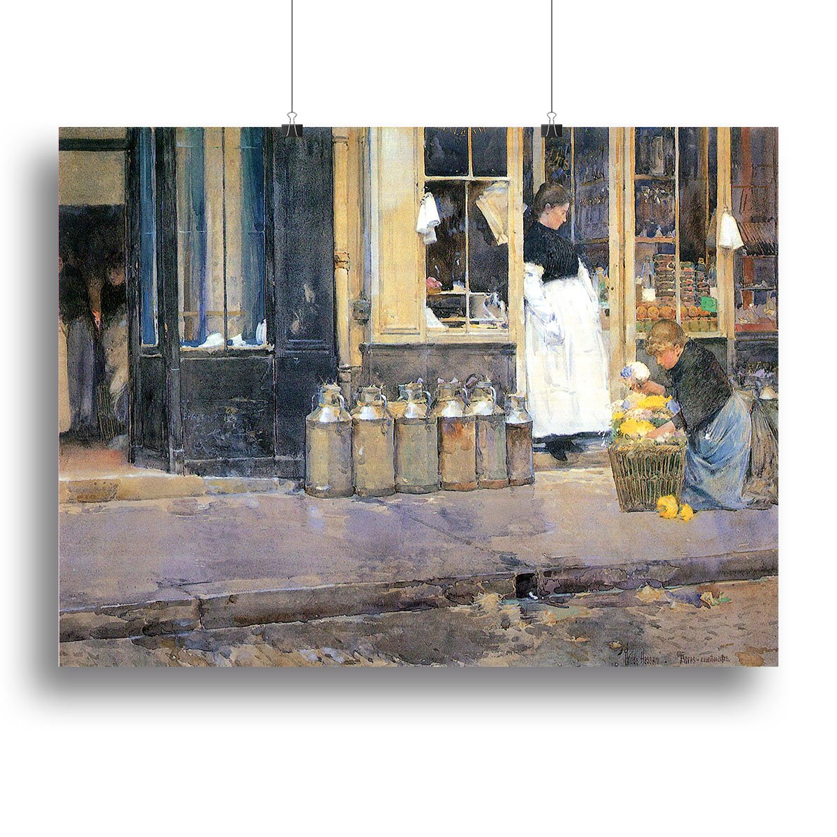 The flower girls and the milk vendor by Hassam Canvas Print or Poster