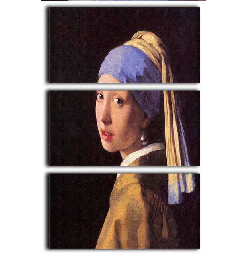 The girl with the pearl earring by Vermeer 3 Split Panel Canvas Print - Canvas Art Rocks - 1