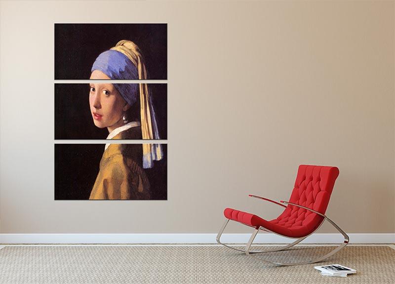 The girl with the pearl earring by Vermeer 3 Split Panel Canvas Print - Canvas Art Rocks - 2