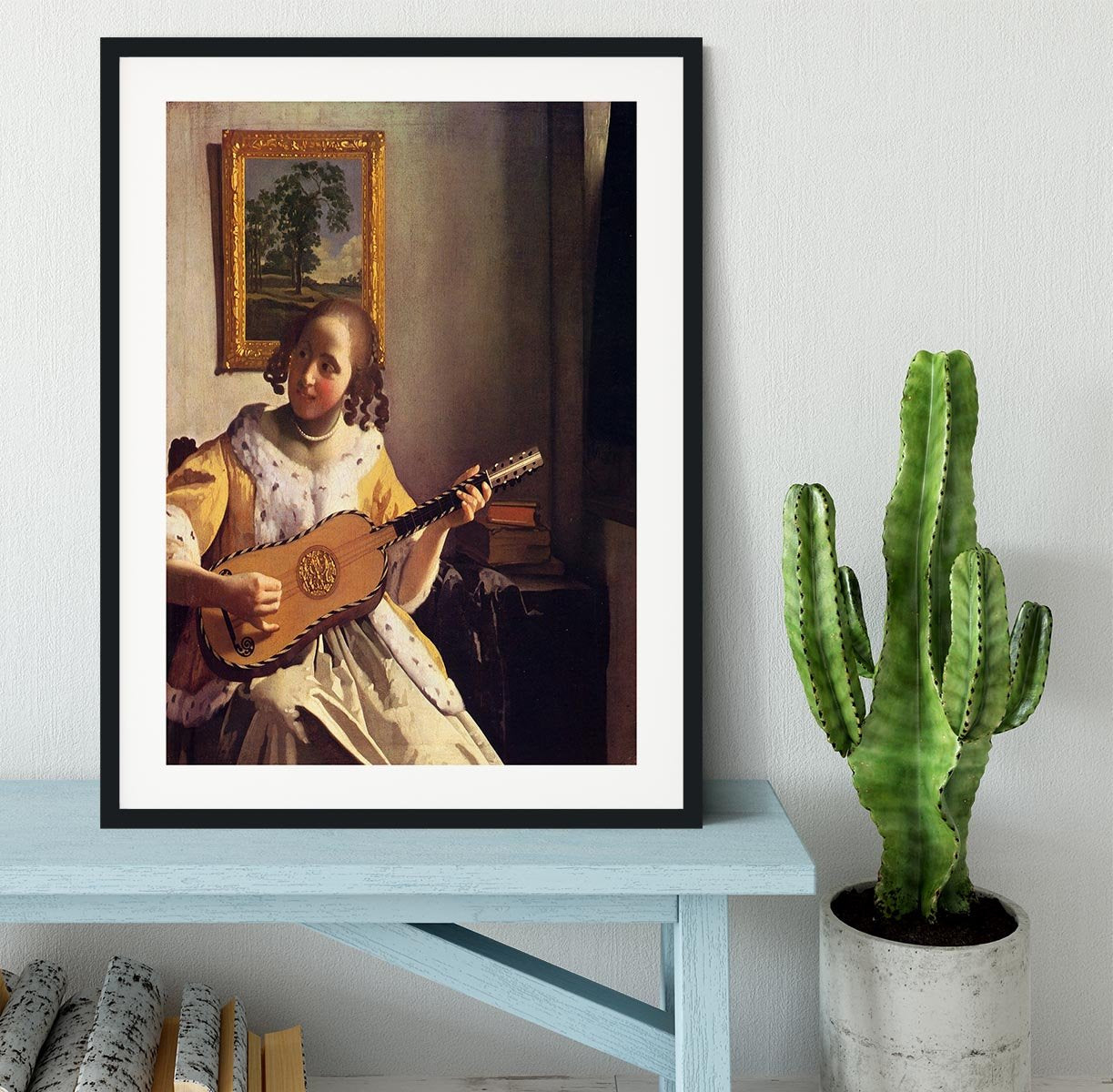 The guitar player by Vermeer Framed Print - Canvas Art Rocks - 1