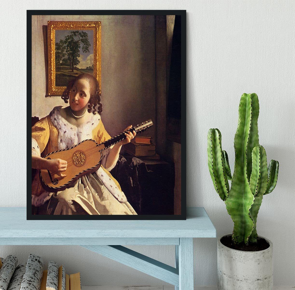 The guitar player by Vermeer Framed Print - Canvas Art Rocks - 2