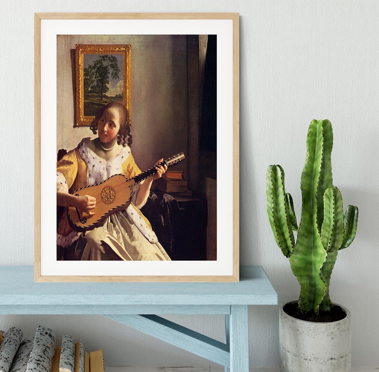 The guitar player by Vermeer Framed Print - Canvas Art Rocks - 3