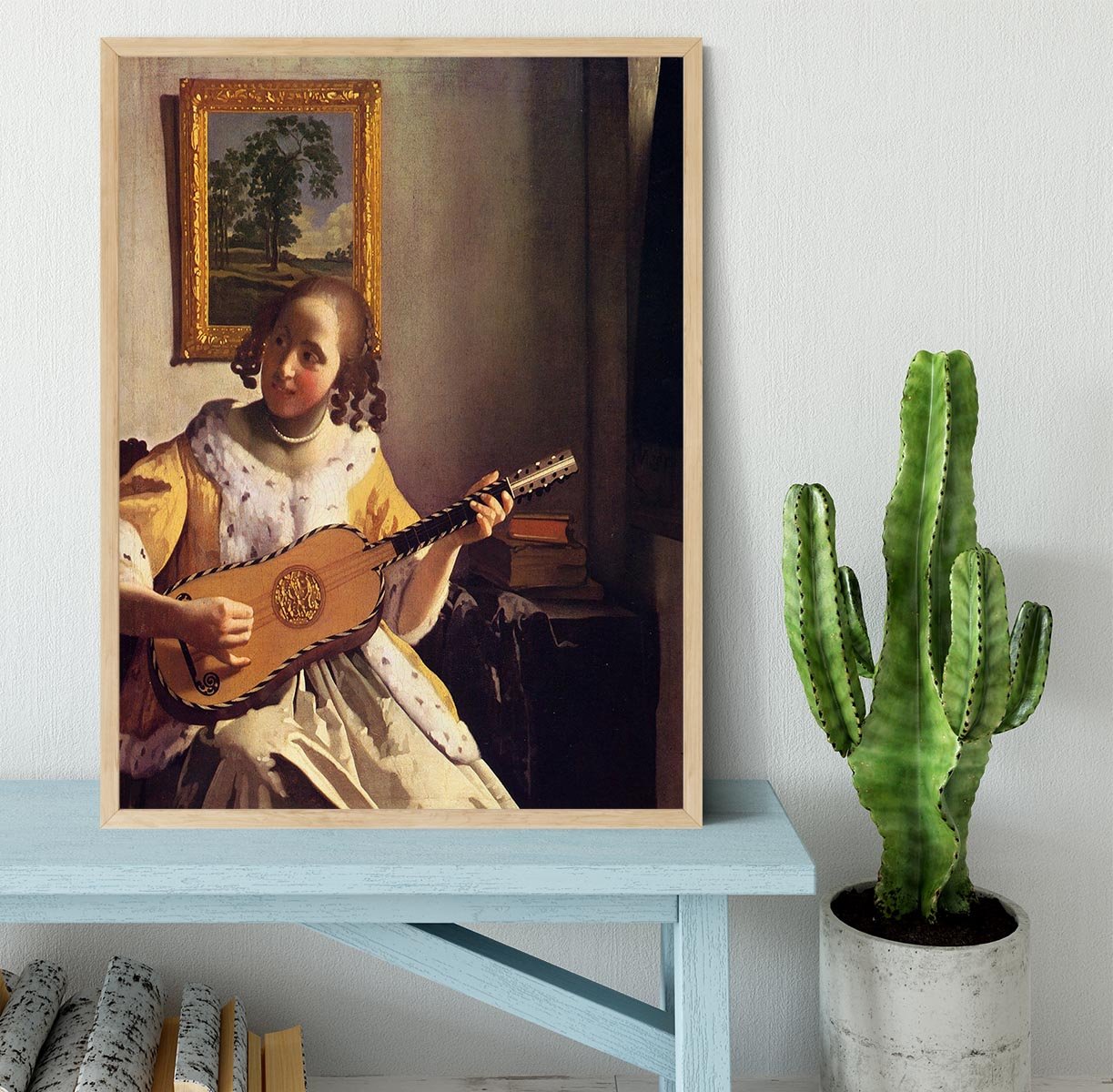 The guitar player by Vermeer Framed Print - Canvas Art Rocks - 4