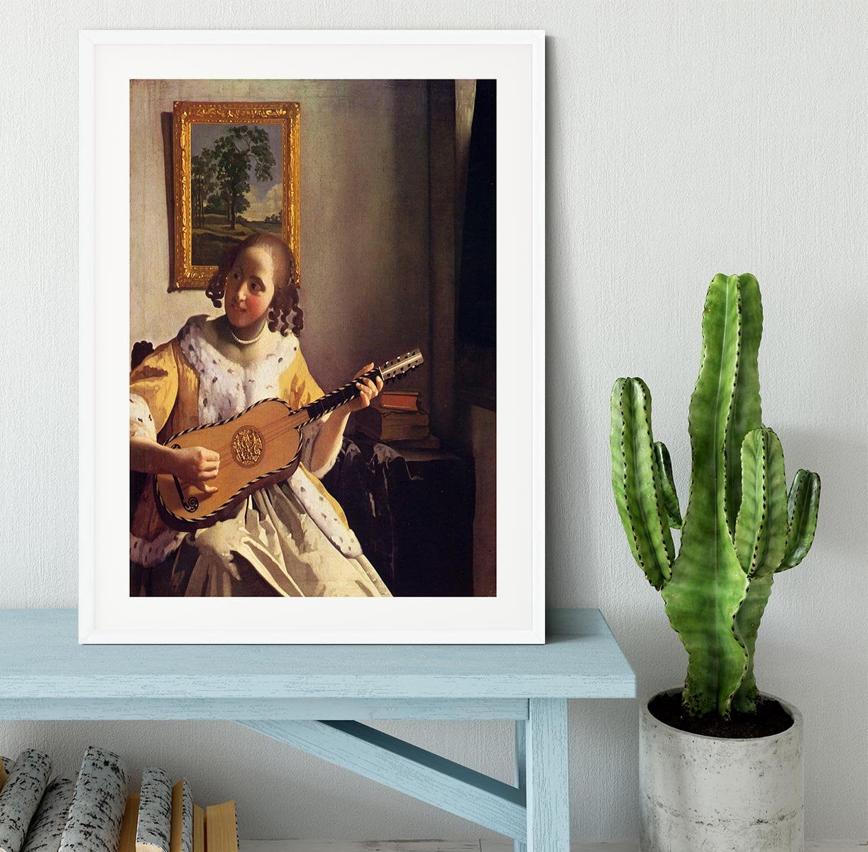 The guitar player by Vermeer Framed Print - Canvas Art Rocks - 5