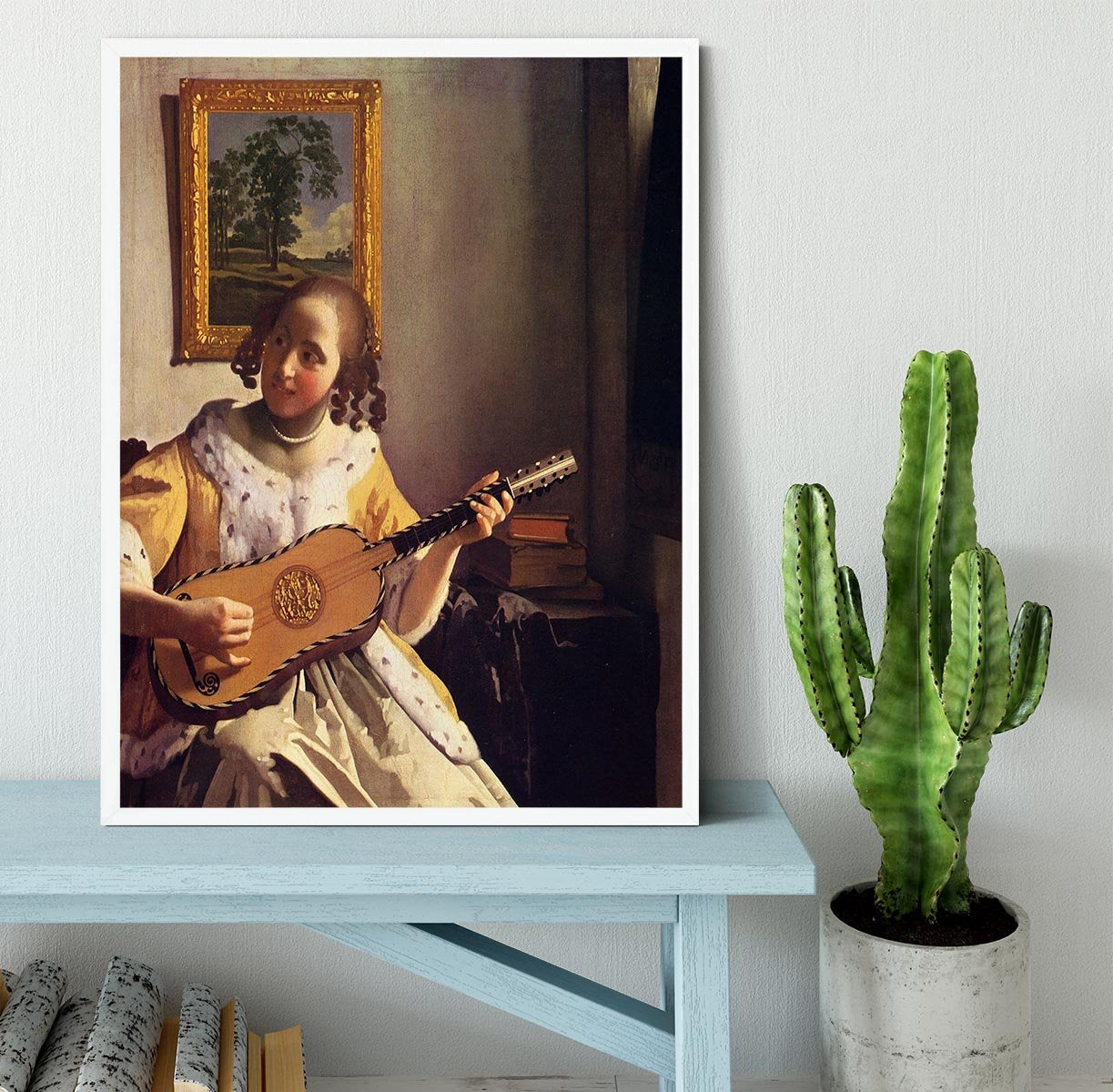 The guitar player by Vermeer Framed Print - Canvas Art Rocks -6