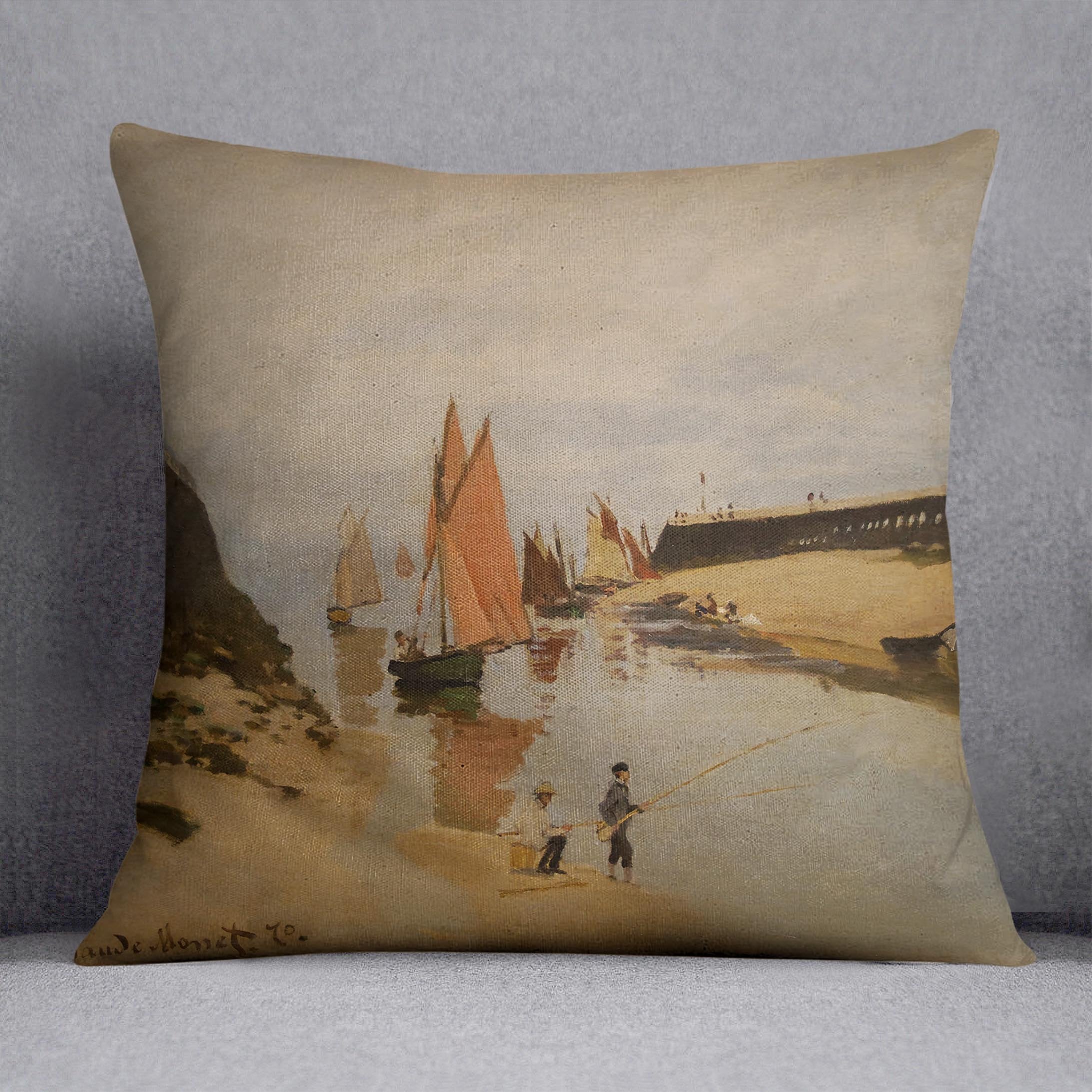 The harbor at Trouville by Monet Throw Pillow