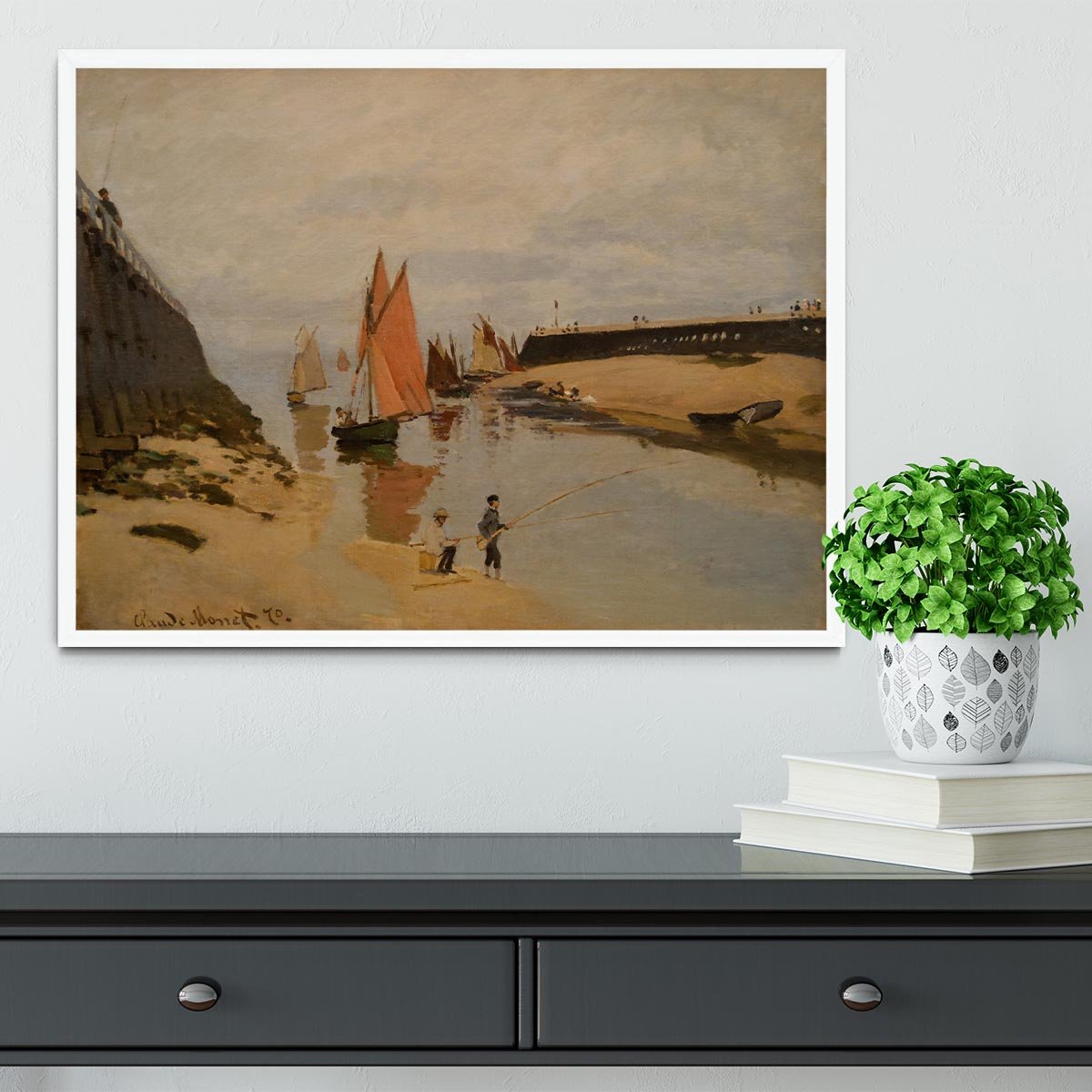 The harbor at Trouville by Monet Framed Print - Canvas Art Rocks -6