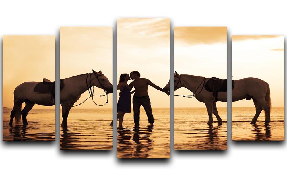The image of a couple in love at sunset in the sea 5 Split Panel Canvas - Canvas Art Rocks - 1