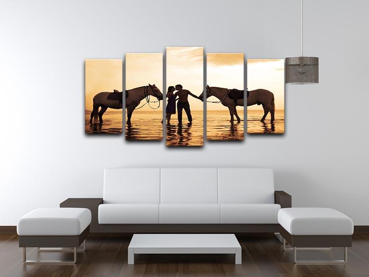 The image of a couple in love at sunset in the sea 5 Split Panel Canvas - Canvas Art Rocks - 3