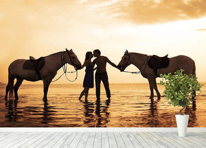 The image of a couple in love at sunset in the sea Wall Mural Wallpaper - Canvas Art Rocks - 4