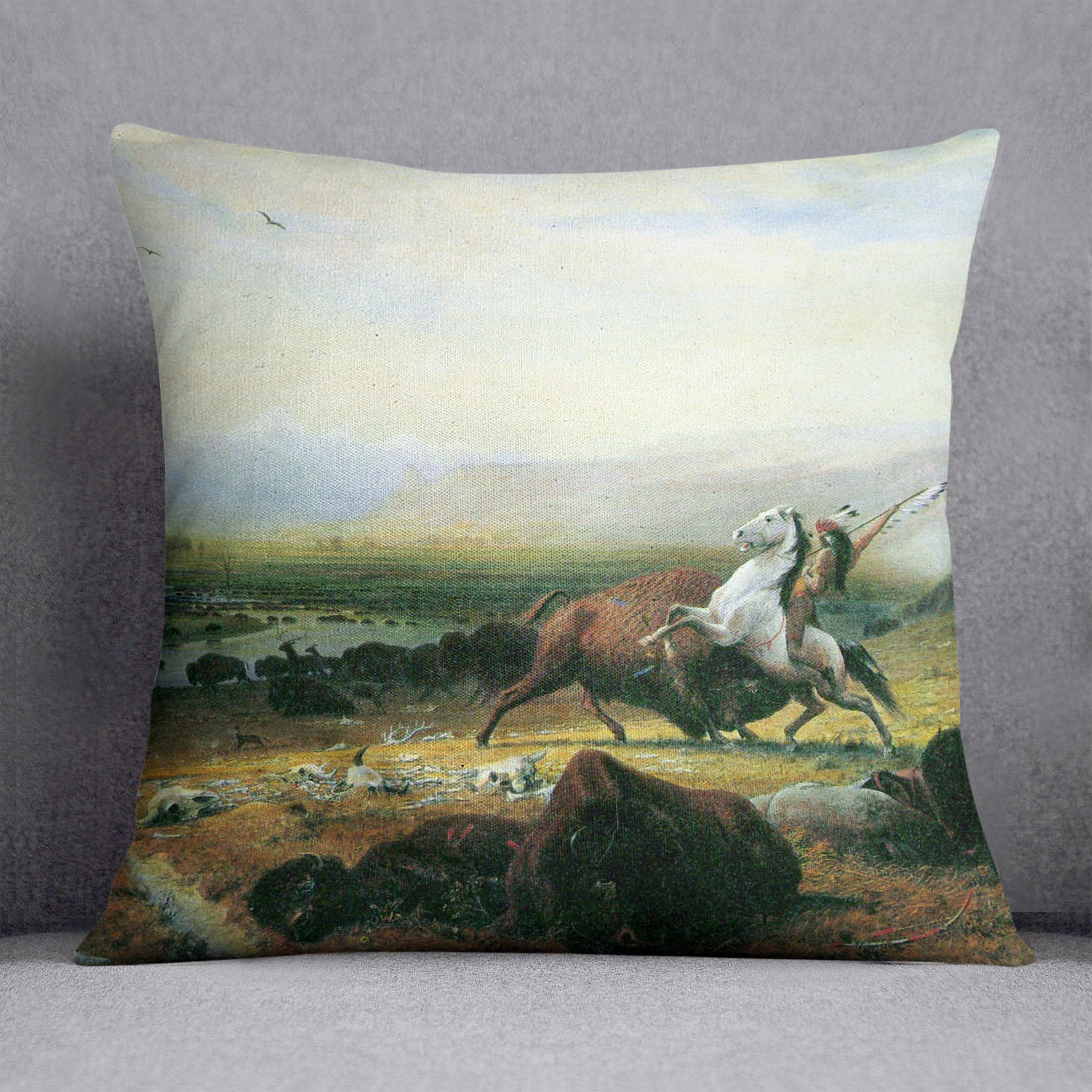 The last Buffalo by Bierstadt Cushion - Canvas Art Rocks - 1