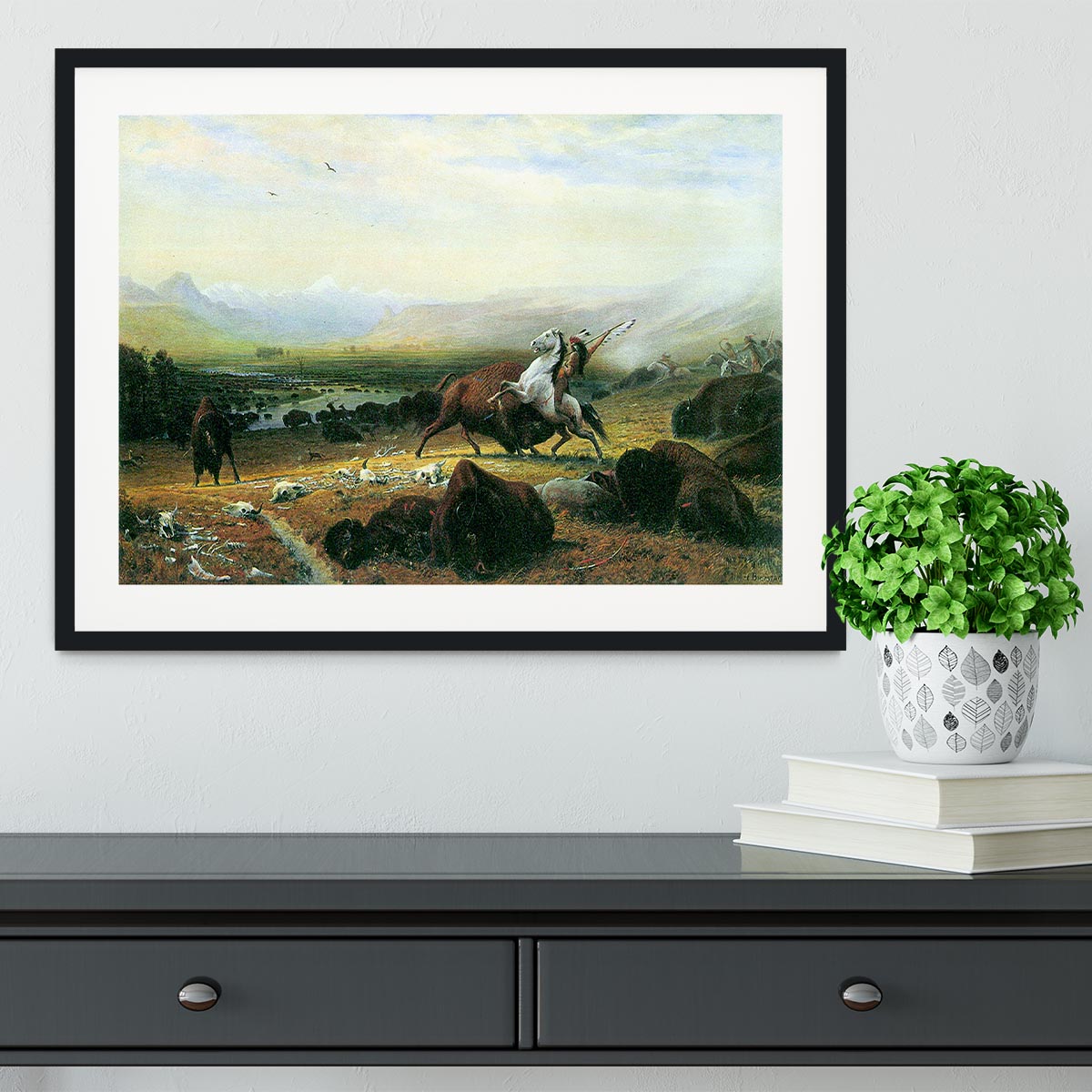 The last Buffalo by Bierstadt Framed Print - Canvas Art Rocks - 1