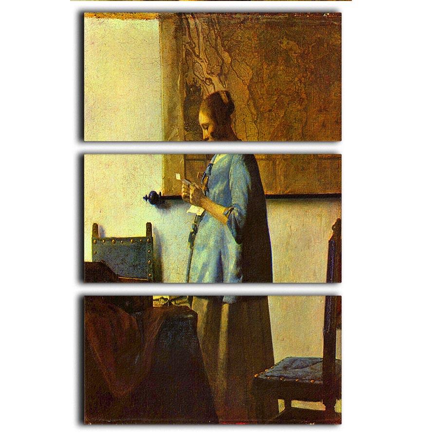 The letter reader by Vermeer 3 Split Panel Canvas Print - Canvas Art Rocks - 1