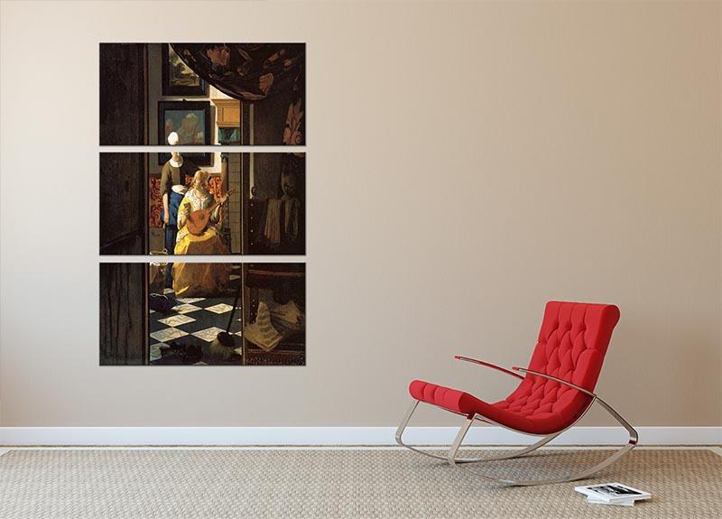 The love letter by Vermeer 3 Split Panel Canvas Print - Canvas Art Rocks - 2
