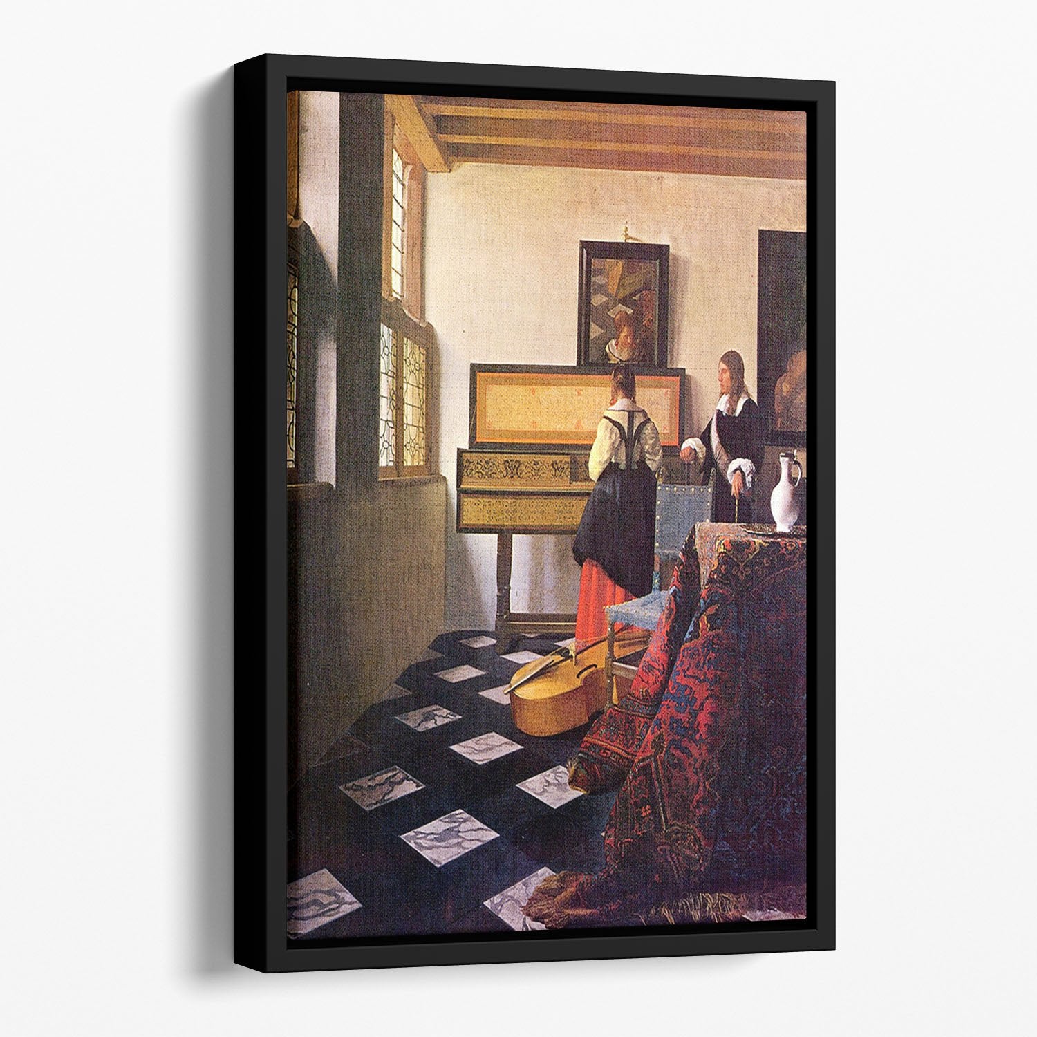 The music lesson by Vermeer Floating Framed Canvas