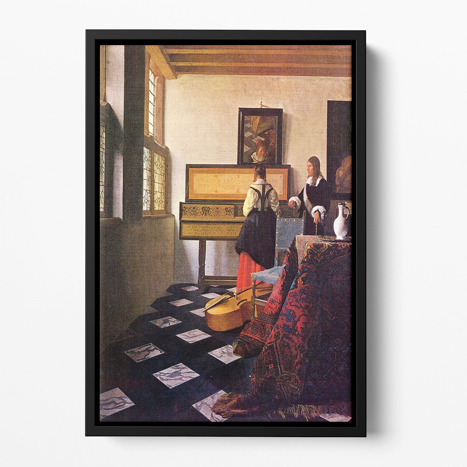 The music lesson by Vermeer Floating Framed Canvas