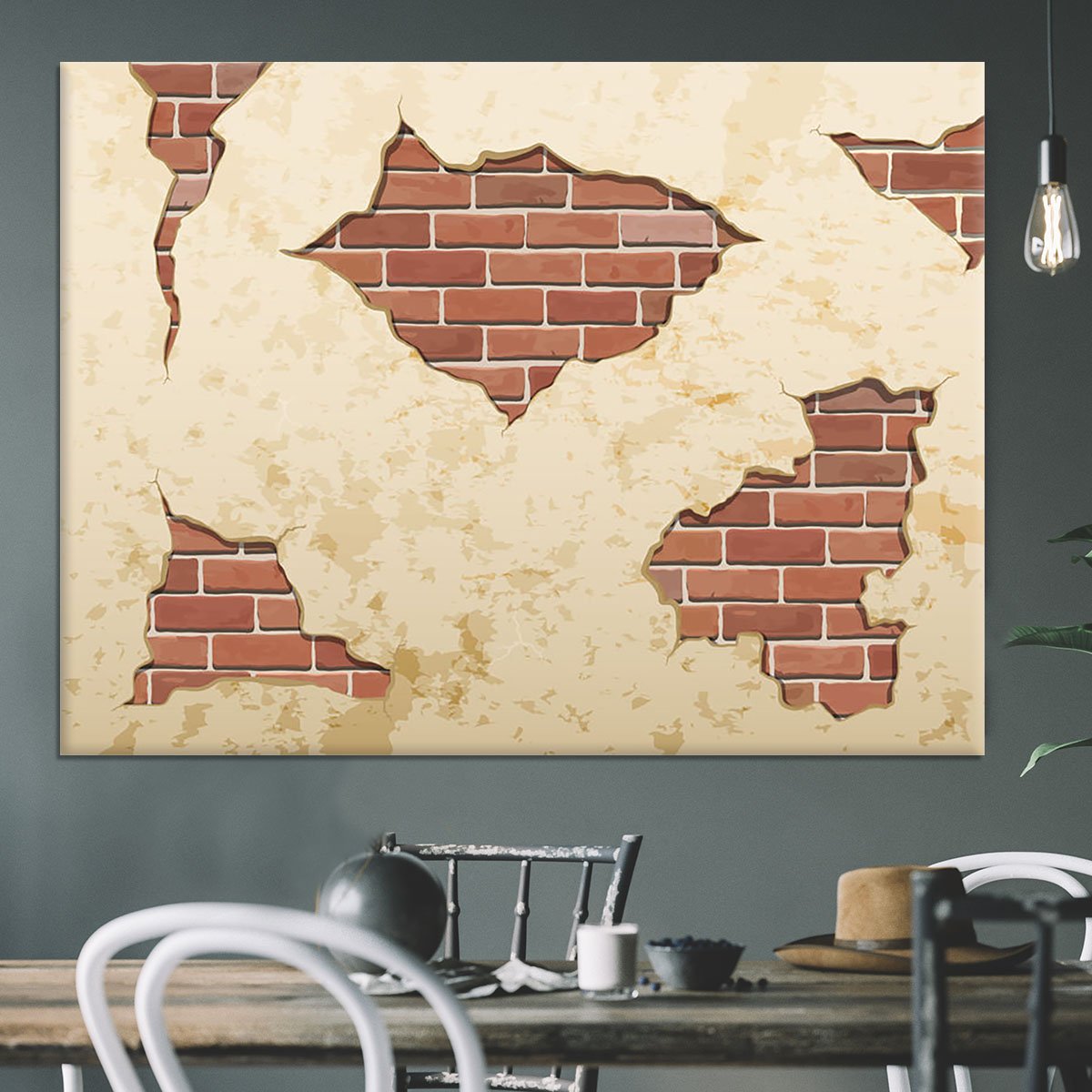 The old shabby concrete and brick cracks Canvas Print or Poster
