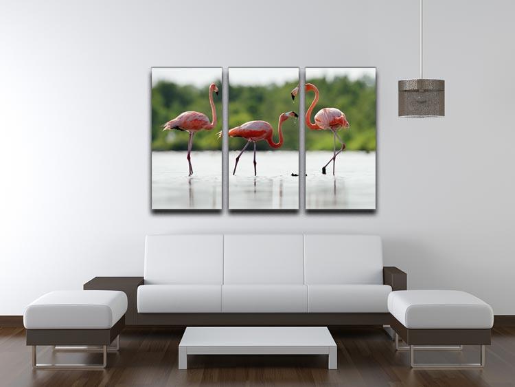The pink Caribbean flamingo 3 Split Panel Canvas Print - Canvas Art Rocks - 3