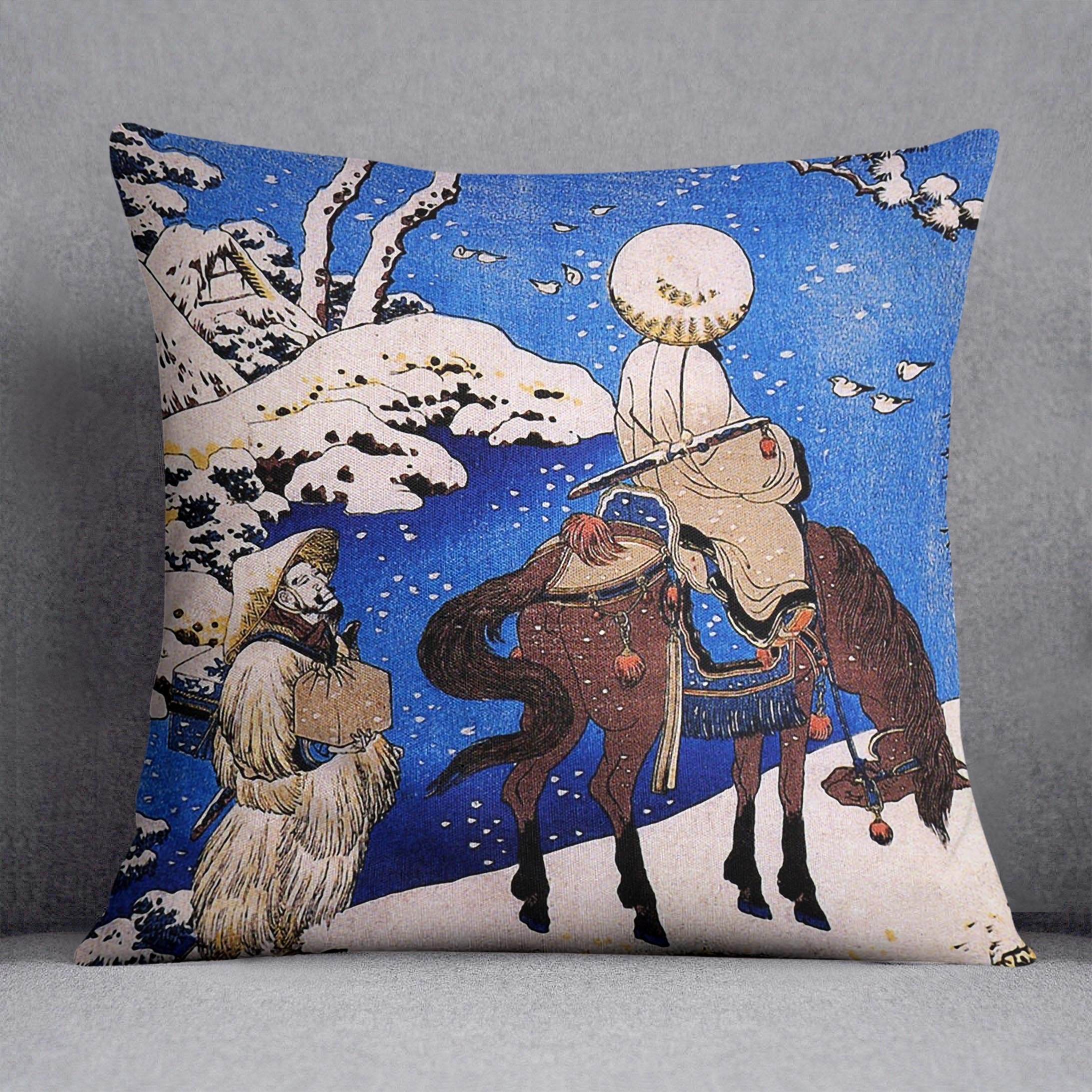 The poet Teba on a horse by Hokusai Throw Pillow