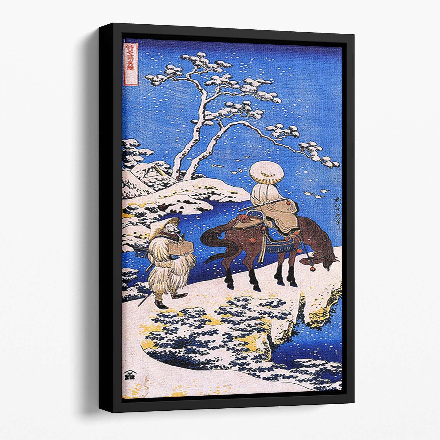 The poet Teba on a horse by Hokusai Floating Framed Canvas