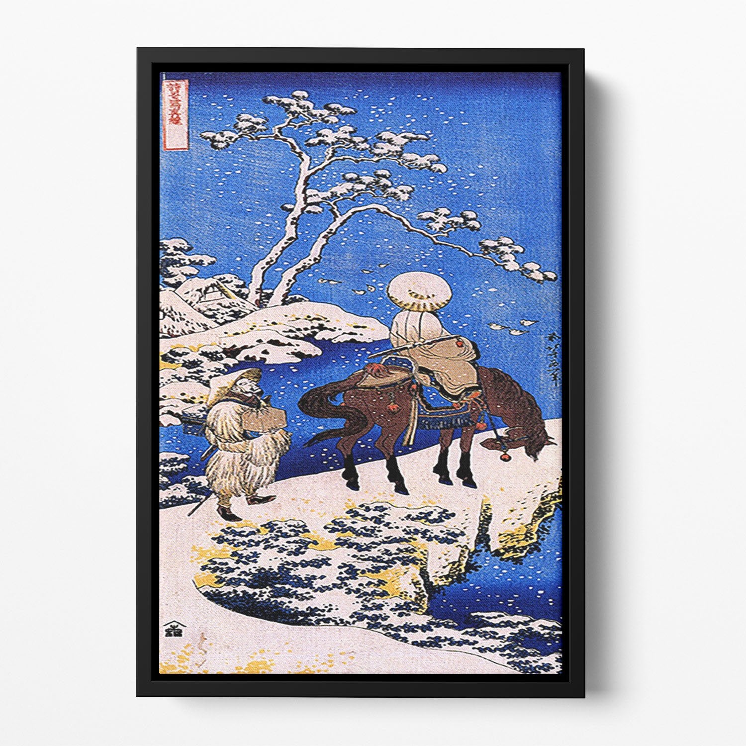 The poet Teba on a horse by Hokusai Floating Framed Canvas