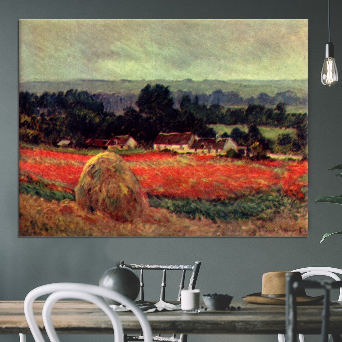 The poppy Blumenfeld The barn by Monet Canvas Print or Poster