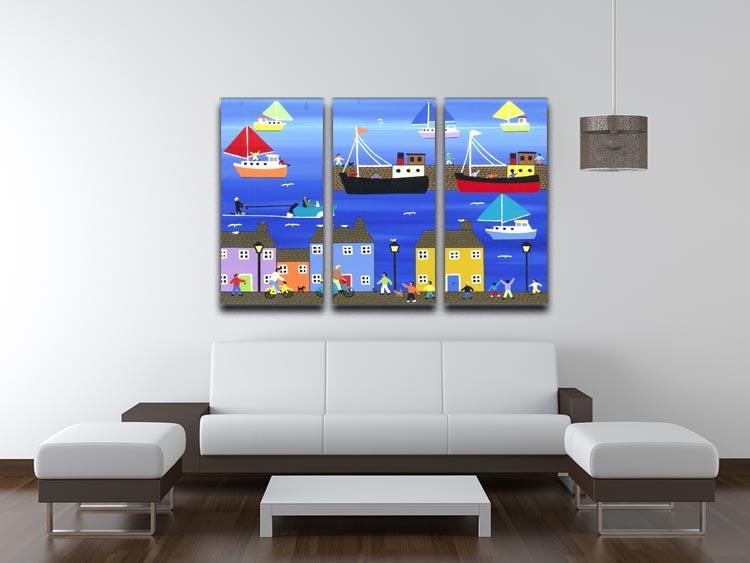 The puffer boats are in port by Gordon Barker 3 Split Panel Canvas Print - Canvas Art Rocks - 3