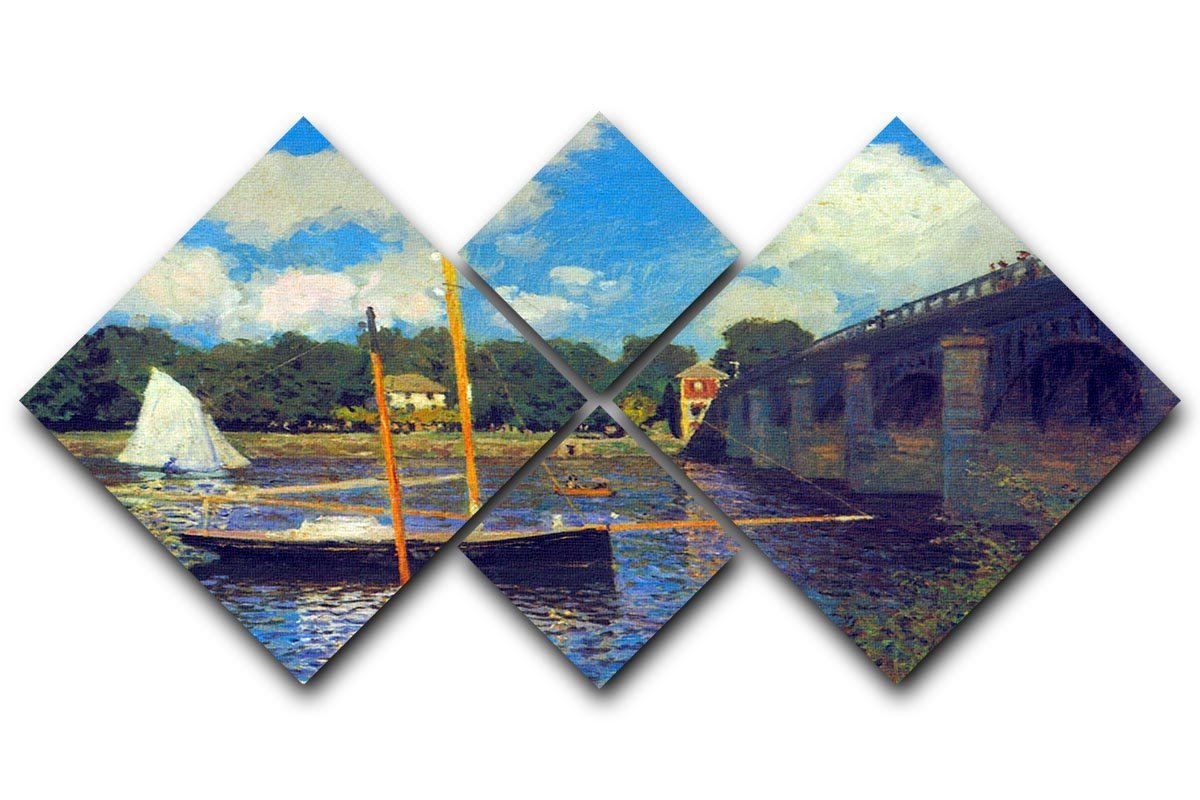The road bridge Argenteuil by Monet 4 Square Multi Panel Canvas  - Canvas Art Rocks - 1