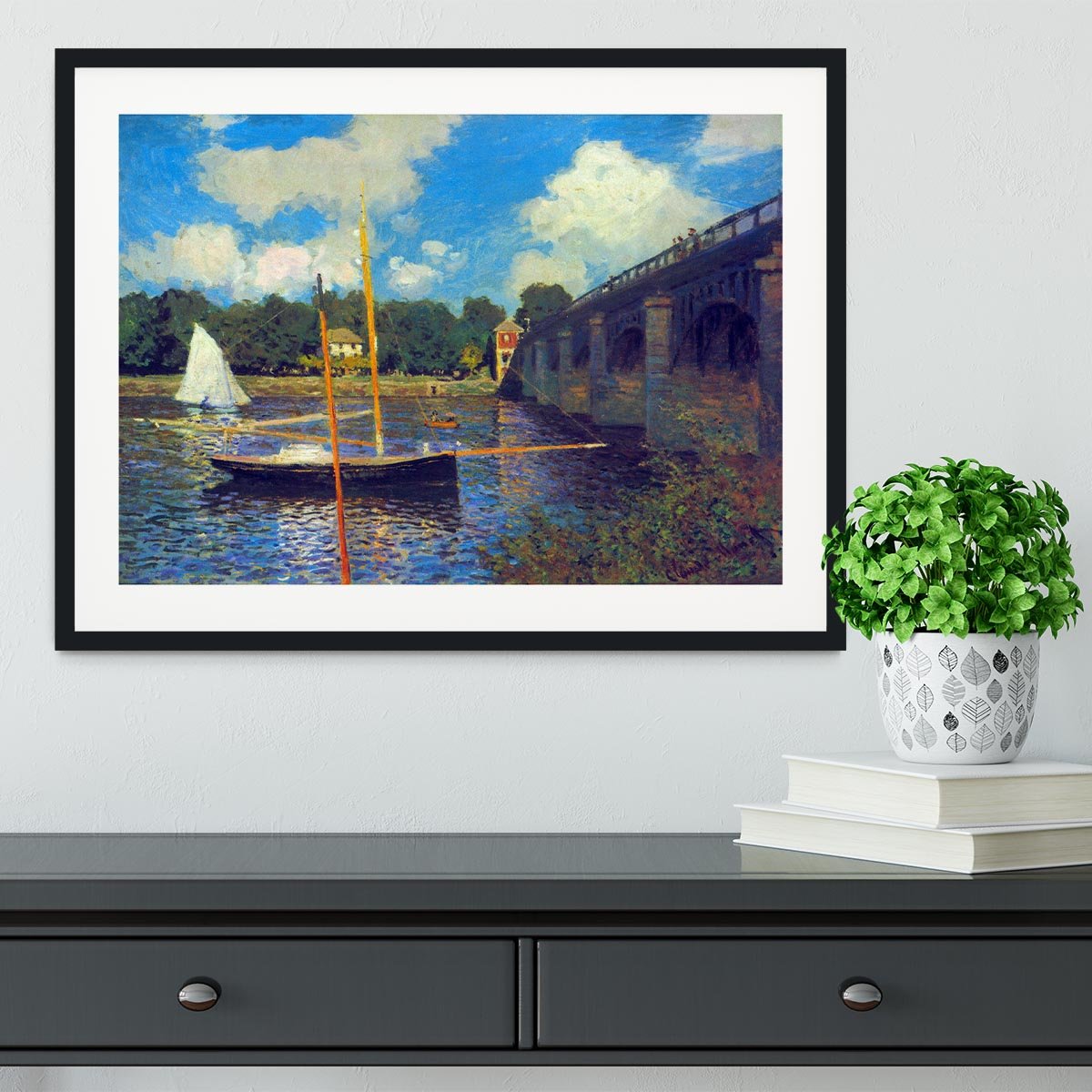 The road bridge Argenteuil by Monet Framed Print - Canvas Art Rocks - 1